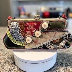 Mary Frances Silk and Leather Embellished Purse